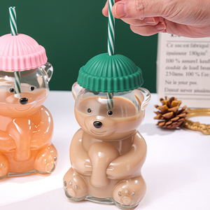 Vaso de Vidrio con Forma de Oso de Peluche con Logotipo Personalizado al por Mayor, con Tapa y Pajita, 20 oz, Vaso Reutilizable <span class=keywords><strong>para</strong></span> Café, Jugo, Leche y Té - Product Image 5