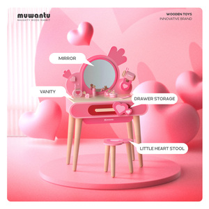 MUWANTU - Tocador de Maquillaje de Madera Rosa para Niñas, Juguete de Disfraces, Juguete Educativo Preescolar de Cosméticos de Madera - Product Image 4