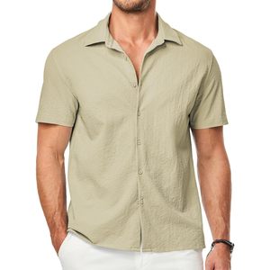 FOXA Men's Seersucker Short Sleeve Button Down Shirt Breathable Casual Beach Summer <b>Wedding</b> <b>Top</b> - Product Image 1