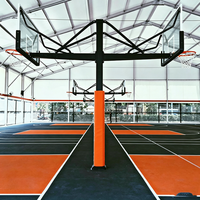 Support de basketball en métal robuste fixe au sol avec panneau arrière en verre trempé et anneau détachable pour compétition en stade intérieur/extérieur