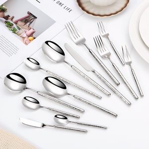 高品质圆钻锤柄304不锈钢餐具刀叉勺12件套豪华婚礼餐具套装 - Product Image 1