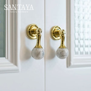 Santaya PVD 金铜黄铜拉手 厨房橱柜拉手 卧室衣柜抽屉把手 家具挂件水晶拉手 - Product Image 1