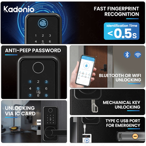 Serrure intelligente à pêne dormant Kadonio avec panneau modulaire, sécurité électronique, entrée sans clé, carte-clé Wifi, <span class=keywords><strong>code</strong></span> numérique, empreinte digitale - Product Image 2
