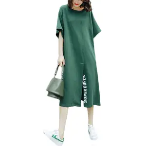 Лидер продаж, летнее корейское длинное платье-футболка оверсайз с разрезом, цельное платье оверсайз с принтом букв, платья для женщин