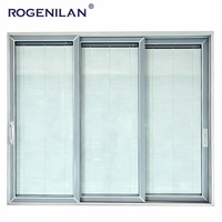Ventana Corredera Moderna de Tres Vías con Vidrio Templado Rogenilan, Ventana Corredera de Aluminio con Doble Vidrio para Persianas Eléctricas