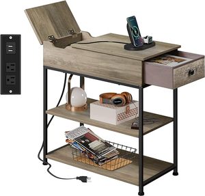 <span class=keywords><strong>Table</strong></span> <span class=keywords><strong>de</strong></span> nuit rustique moderne à rabat avec tiroir <span class=keywords><strong>de</strong></span> rangement <span class=keywords><strong>Table</strong></span> d'appoint étroite avec 2 ports USB 2 prises pour les petits espaces Chambre à coucher - Product Image 1