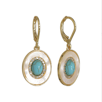 Boucles d'oreilles en turquoise coquillage |   Clips d'oreille de luxe légers haut de gamme pour femmes, style rétro personnalisé, nouvelle tendance chinoise, pendantes exagérées