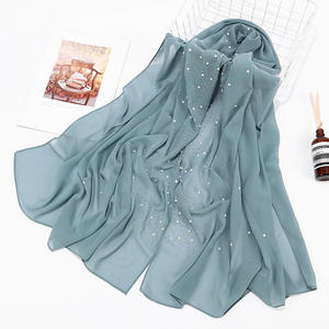 Vente en gros de turban musulman Hijab en mousseline de soie avec strass en porcelaine Perçage à chaud Écharpe en mousseline de soie Hijab pour femme Châle Écharpe Hija - Product Image 3