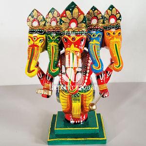 Statue de Ganesh en bois Panchmukhi, fabriquée en Inde, la statue de Ganesh en bois idéale pour le bazar. - Product Image 1