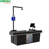 Comptoir de caisse de supermarché Highbright avec support de caméra CCTV, bureau de caissier moderne en acier inoxydable pour épicerie
