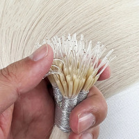 Extensions de cheveux vierges Remy doublement étirés de haute qualité, teints, avec micro-anneaux nano et micro-boucles, à pointe en plastique