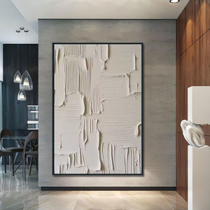 Pintura Moderna Abstracta Texturizada en 3D Pintada a Mano sobre Lienzo Acrílico Personalizable Grande en Beige Minimalista - Product Image 1