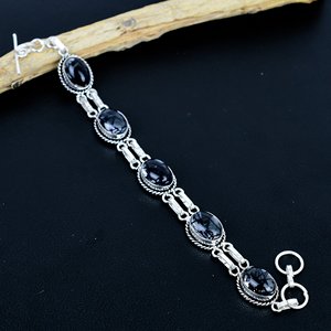 Black Rutile Gemstone Beaded <b>Bracelet</b> Handmade Antique Style Adjustable Design Bohemian Jewelry 925 Silver Unisex <b>Infinity</b> - Product Image 1