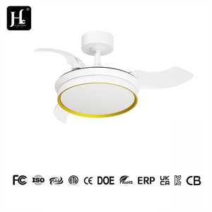 Ventilateur de plafond LED 36 pouces, corps métallique moderne avec abat-jour en acrylique, pales rétractables et pliables, télécommande pour la maison et le bureau - Product Image 4