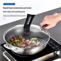 Wok en acier inoxydable 410 antiadhésif épaissi avec revêtement en pierre Maifan, couvercle en verre, compatible tous feux, vente directe usine