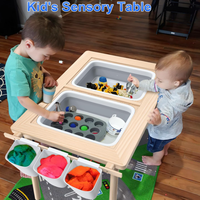 Table de jeu d'intérieur pour enfants Table à dessin artistique Table de jeu sensorielle en bois pour enfants avec couvercle et 3 bacs de rangement