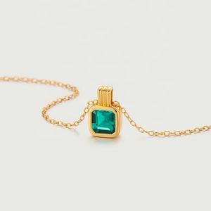 Gemma Custom 925 in argento Sterling taglio gioielli quadrati smeraldo ciondolo collana per donna - Product Image 4