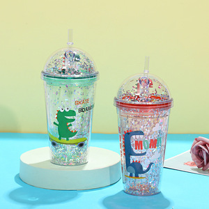 Offre Spéciale gobelet en plastique à motif de <span class=keywords><strong>dinosaure</strong></span> bouteille d'eau mignonne à double couche avec paille - Product Image 6