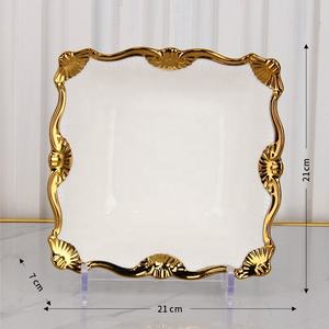 Assiette et bol de service en porcelaine de luxe, style moyen-oriental, bordure dorée - Product Image 2