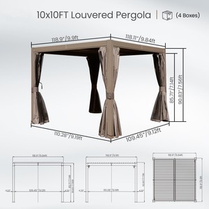 Pergola à lames orientables en aluminium 10x10FT, système de gouttières intégré, cadre résistant à la corrosion, design moderne - Product Image 6