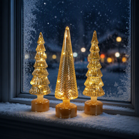 Ensemble décoratif de sapin de Noël miniature rotatif en verre soufflé à la main, pré-éclairé, style vintage moderne, pour table