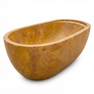 อ่างอาบน้ำรูปวงรีสั่งทำพิเศษสุดหรูหราทันสมัย หินอ่อนลายดอกไม้สีทองสุดพิเศษ อ่างอาบน้ำแบบลอยตัวสำหรับแช่ตัว เหมาะสำหรับห้องน้ำ วิลล่า โรงแรม บ้านพักอาศัย - Product Image 1