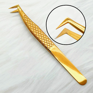 Pinzas para Pestañas de Acero Inoxidable con Punta de Fibra, Color Oro Rosa |   Herramienta de Precisión para Pestañas Gold Feather Dolphin Blooming - Duradera - Product Image 2