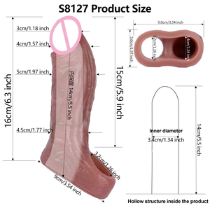Retard d'éjaculation manchon de pénis creux dispositif d'agrandissement de circonférence de bite préservatif extensible jouets sexuels en Silicone pour hommes adultes plaisir % - Product Image 4