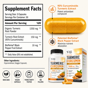 Cápsulas de Cúrcuma de Alta Calidad, Curcumina, Apoyo para las Articulaciones, Antioxidante, Bienestar, Nutrición Corporal, Sin GMO, Vegano, Cúrcuma y Curcumina Premium - Product Image 4