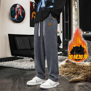 กางเกงวอร์มลำลองผู้ชาย ANSZKTN สำหรับฤดูใบไม้ร่วง/ฤดูหนาว ทรงปกติ เอวกลาง ผ้าฟลีซทอหนา กันลม มีเชือกผูก สีเทา - Product Image 3