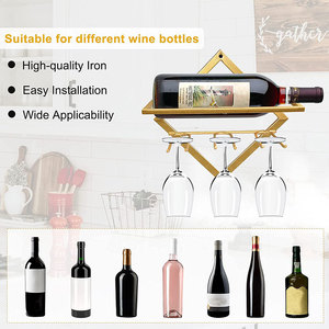 Estante Plegable de Doble Nivel para Botellas de Vino, Estante de Metal para Copas y Vasos de Vino Tinto, Estante de Pared para Bar en Casa con Herramientas de Limpieza - Product Image 3