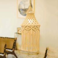 Lampe bohème, lustre à franges, lampe suspendue en corde de coton, abat-jour en tapisserie tissée, éclairage suspendu en macramé