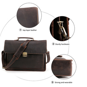 Dujiang Genuine Leather <b>Briefcase</b> Men's Business Bag Crazy Horse Leather Brown Luxury Commuting Travel Handbag - Product Image 3