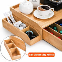 Boîte de rangement moderne et écologique en bambou pour café, double niveau avec compartiment latéral pour capsules K-Cup et bâtonnets de sucre, pour comptoir de café à domicile
