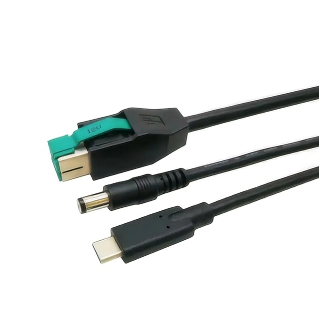 Powered USB 12V to USB Type C and DC 5521 Splitter Y Printer Cable for POS System
