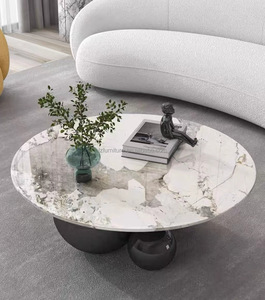 Tables basses rondes en pierre OEM d'usine, tables de salon de luxe avec base en métal et plateau en marbre, vente en gros de meubles pour hall d'hôtel - Product Image 1