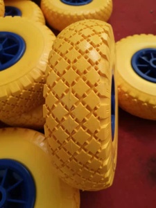 Bán buôn nhựa rim phẳng miễn phí PU bọt bánh xe cho bãi cỏ và vườn công cụ xe 10 inch rắn Polyurethane xe cút kít lốp - Product Image 3