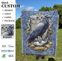 Tapisserie tissée Jacquard Gothique Corbeau, Couverture Murale Héraudique Médiévale, Décoration pour Chambre et Canapé, Fabrication Personnalisée