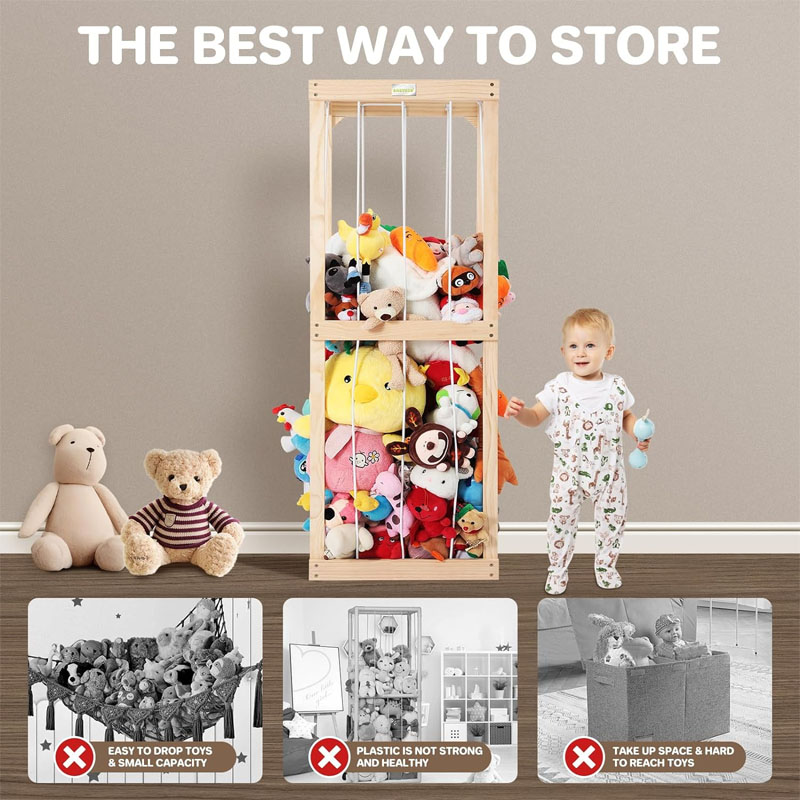 Stuffed Animal Storage Organizer Solid Wood Zoo Toy Holder