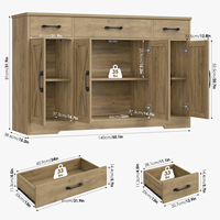 Buffet/Armoire de rangement de style européen, couleur marron/bois, avec trois tiroirs et étagères réglables.