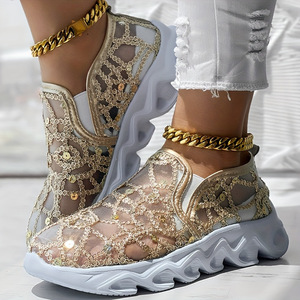 Nouvelles <span class=keywords><strong>baskets</strong></span> décontractées à talon compensé et semelle épaisse pour femme, en maille à sequins, à enfiler, grande taille, pour le commerce transfrontalier - Product Image 2