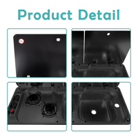 Combo de Fregadero y Estufa para RV JDA, Estufa de Gas de 2 Quemadores, Acero Inoxidable 304, Tapa de Vidrio Nano, 780x360mm, para Caravana, Autocaravana, Barco, GLP