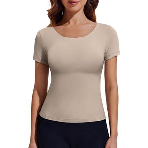 Camiseta Deportiva FOXA para Mujer, Cuello Redondo, Manga Corta, Transpirable, para Yoga, Gimnasio, Atlética, Spandex, Poliéster, Ajuste Básico - Product Image 1