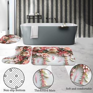 Fleur rose romantique et plante verte mignonne ensemble <span class=keywords><strong>de</strong></span> décoration <span class=keywords><strong>de</strong></span> <span class=keywords><strong>salle</strong></span> <span class=keywords><strong>de</strong></span> <span class=keywords><strong>bain</strong></span> en polyester floral avec rideau <span class=keywords><strong>de</strong></span> douche, tapis et accessoires - Product Image 5