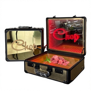 Su misura ristorante Hotel Bar Steakhouse oro specchio di manzo scatola porta carne LED valigetta glorificatore vetrina - Product Image 3