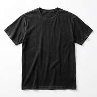 T-shirt personnalisé vintage noir délavé en jersey avec imprimé numérique, col rond, manches courtes, coupe oversize, tricoté, pour homme, style streetwear
