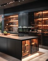 Meubles de cuisine modernes haut de gamme : armoires murales en bois pour rangement, design de garde-manger autoportant, armoires de cuisine bleues