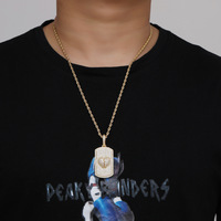 Pendentif bouclier cœur stéréo, bijoux hip-hop, accessoires rap, laiton incrusté de zircon, chaîne pendentif bouclier craquelé.