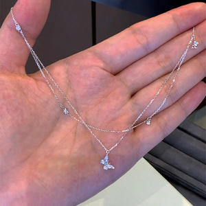 Collar de Plata de Ley S925 con Doble Capa de Nudo de Bambú y Hueso de Serpiente con un Solo Diamante, Diseño de Nicho Versátil de Estilo Coreano - Product Image 2