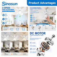 Ventilateur de plafond intelligent LED E27 avec télécommande, réglage progressif, 16,5 pouces, pour chambre à coucher moderne, OEM/ODM